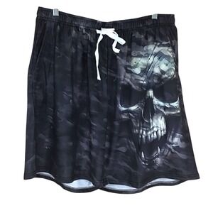 Ouku Mens 2XL Black Skull Camo Athletic Shorts Drawstring Waist Polyester NWT